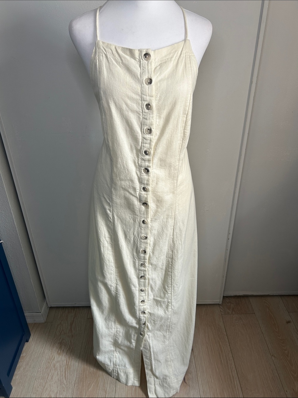Free People "Endless Summer" Column Midi  Dress Classic Ivory Linen Cotton Blend